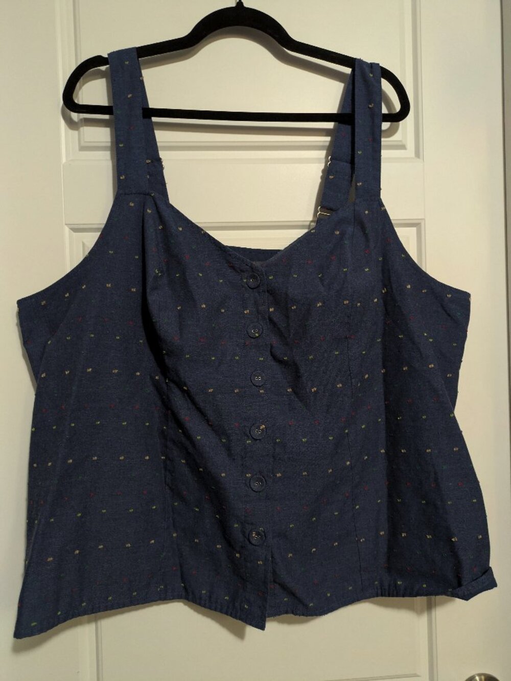 Modcloth Sleeveless Blue Textured Back Tie Button Down Shirt Plus Sized (3X)
